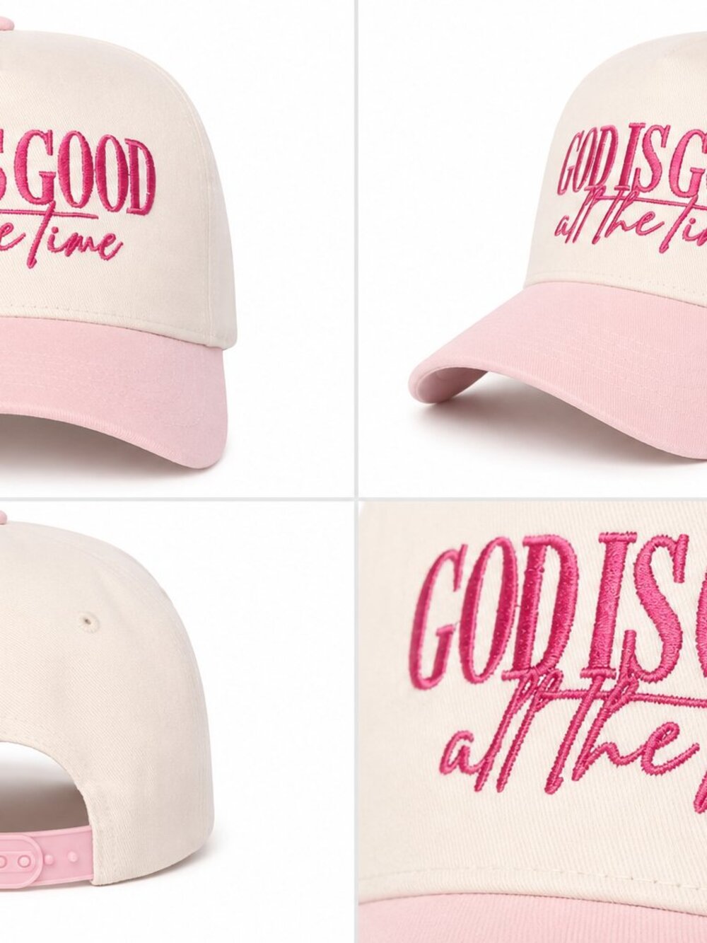 Pink 'God Is Good All The Time' boutique Embroidered Baseball Cap